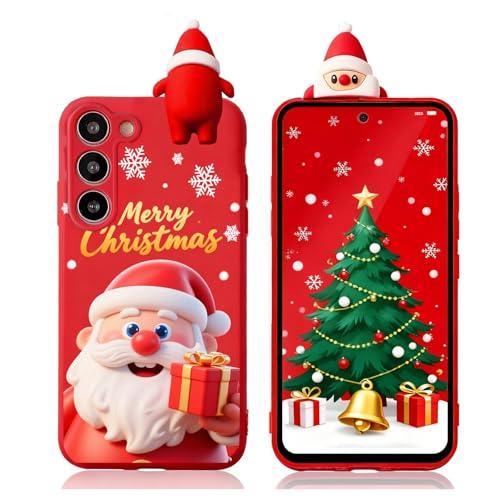 Yzniyzce Red Christmas Case for Samsung Galaxy S23+ Plus 5G 6.7'', Silicone Cover with Lovely 3D Doll Cute Patterns Design Soft TPU Shockproof Cartoon Xmas Present Cases for Woman Girls, Santa Claus