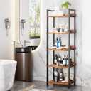 Furologee 5 Tier Bookshelf with Drawer, Tall Narrow Bookcase with Shelves, Wood and Metal Bookshelves Storage Organizer, Industrial Display Standing Shelf Unit for Bedroom, Living Room, Rustic Brown