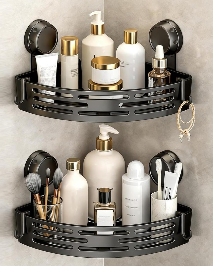 Corner Shower Caddy Suction Cup, 2 Pack Triangle Corner Shower Shelves No Drilling Bathroom Organizers and Storage, Removable Waterproof Showers Bathroom Shelf Rack