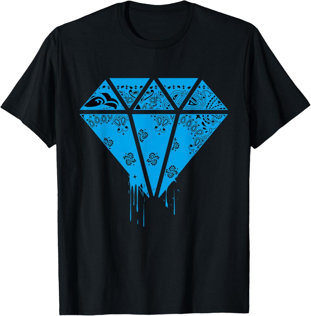 Men's Street Wear Hip Hop T Shirt Baby Blue Bandana Clothing T-Shirt (Black, L)