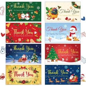 Kisston 240 Pcs Christmas Thank You Cards for Small Business Paper Snow Crane Santa Snowman Christmas Greeting Card Winter Themed Thank You Note for Holiday Party