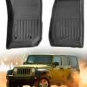 Car Floor Mats for Jeep Wrangler: 2007-2018 JK 2-Door & JKU 4-Door, All Weather Rubber Car Accessories Front Row Liners, for Wrangler 2007 2008 2009 2010 2011 2012 2013 2014 2015 2016 2017 2018 Black