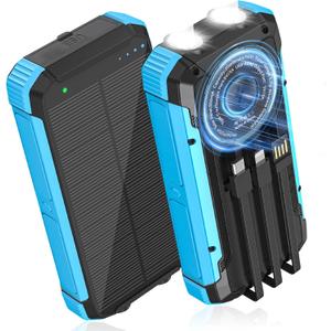 ERRBBIC Solar Charger Power Bank 20000mAh, Portable Wireless Charger, 15W Fast Charging External Battery Pack with Dual Flashlight and USB C Outputs, Outdoor Mobile Power Compatible with Cell Phones (Blue)