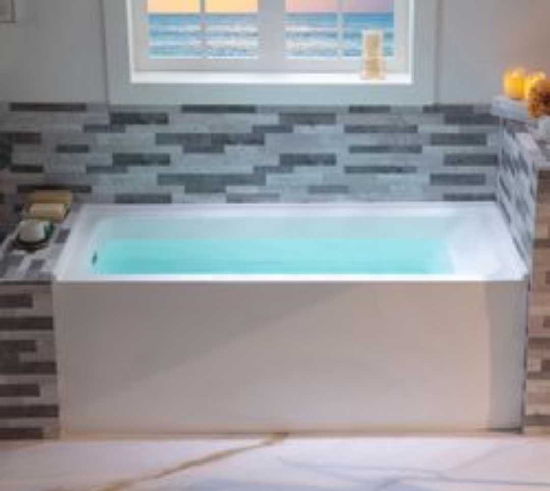LB428-L 60" Acrylic Rectangular Alcove Soaking Bathtub in White with Left Drain, Brushed Nickel pop-up Drain Included