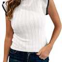 Saodimallsu Womens Summer Sleeveless Sweaters Vest Slimming Crewneck Cable Knit Ruffle Sweater Tank Tops Casual Work Tops Small