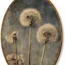 Hiuwevt Vintage Country Dandelion Floral Oval Wall Art Decor, Rustic Farmhouse Framed Canvas Prints, Dark Moody Botanical Oval Wall Hanging Decor for Bedroom Living Room Decorations, 8.6x11.4 Inches