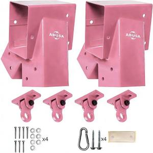 ABUSA Heavy Duty Swing Sets Brackets Including 2 Pink A-Frame Swing Set Brackets and 4 Swing Hangers for Playground Equipment Mounting Parts Hardware Included (P006)
