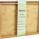 Bamboo Serving Tray with Handles, Set of 2 Large Wood ServingTrays for Food & Coffee, Elegant Wooden Tray for Breakfast in Bed, Kitchen & Party-Natrual Finish