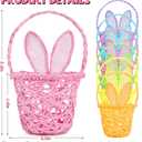 6 Pieces Easter Egg Baskets - Handmade 6 Colors Bunny Ears Easter Baskets for Easters Theme Garden Party Favors, Easter Eggs Hunt, Easters Goodies Goody, Basket Fillers