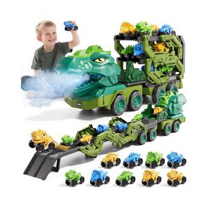 IHAHA 10 in 1 Dinosaur Truck Toys with 9 Dino Cars for Kids 3-5 Years, Dino Carrier Truck with Foldable Track, Spray, Light & Sounds, Birthday Gifts for Toddlers Boys Girls 3 4 5 6 7 8 Years Old