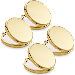 MLLXX Compact Mirror for Purse, Metal Round Shell, Double-Sided 1X/2X Magnifying, Portable Travel Makeup Mirror, Mini Pocket Mirror, Gold, 2 Packs