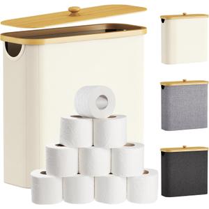 Lifewit Toilet Paper Storage Basket with Bamboo Lid, Holds 12 to 16 Rolls, Free Standing Toilet Paper Holder Stand, Bathroom Organizer Box Container Cabinet Bin, Large, 1 Pack, White (30L)