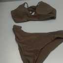 ZAFUL Women's Solid Spaghetti Strap Bralette Bikini Set Two Piece Swimsuit (X-Large, 1-deep Coffee)
