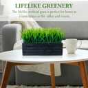 MyGift 14 Inch Artificial Green Grass Plant in Vintage Black Wood Planter Window Box, Faux Greenery in Decorative Rectangular Crate Style Wooden Container