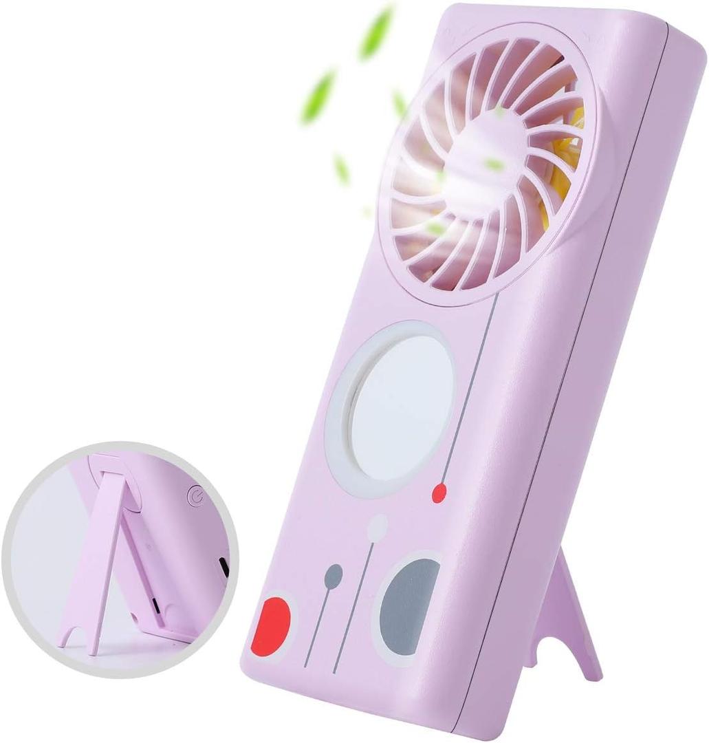 Handheld Mini 3 IN 1 Makeup Mirror Fan, USB Rechargeable, LED Light Fragrance, Personal Portable Fan for Travel Concerts Lash Gifts for Women (Purple)