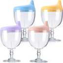 4 Pcs Baby Wine Sippy Cup Goblet Plastic Wine Glass Sippy Cup Beverage Mug Milk Bottles with Lid Baby Stemware for Toddlers Kids Birthday Christmas Party Celebration, Blue, Pink, Yellow, Purple