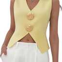 Verdusa Women's Old Money Tops Sweater Vest V Neck Metal Knit Trendy Going Out Tops (L)