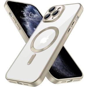 Hython Magnetic Clear for iPhone 11 Pro Case with Camera Lens Protector [Compatible with MagSafe] Luxury Plating Edge Slim Soft TPU Cover Protective Phone Case for iPhone 11 Pro 5.8", Matte Gray