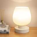 Seealle Touch Table Lamp for Nightstand - Small Bedside Lamp for Bedroom Living Room Night Stands, Desk Lamp with White Glass Shade for Small Spaces, 3 Way Dimmable, LED Bulbs, Gifts (Non-usb)