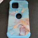 For iPhone 12 Case,Marble Design Three Layer Heavy Duty Shockproof Hybrid Hard Plastic Bumper Soft Silicone Rubber Drop Protective Cover Case for iPhone 12 6.1",Blue