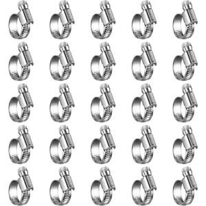 Heavy Duty Hose Clamp Size#6, 1/2 to 3/4 inch Adjustable Worm Gear Drive Hose Clamps Stainless Steel 304 for Fuel Injection Line, Automotive, Radiator, Garden,25 Pack