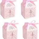 Sohapy 50Pcs Candy Boxes Kraft Paper Candy Bag Gift Box Baby Shower Favor for Baby Cute Birthday Decoration Shower Party decoration Supplies (Pink)