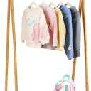 Jotsport Bamboo Kids Dress Up Rack Foldable Kids Clothing Rack with Farbic Storage Small Open Wardorbe Closet for Play Room, Nursery, Baby Shower