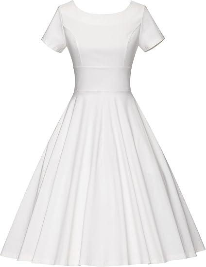 GownTown Women's 1950s Vintage Dresses Cap Sleeves Cocktail Stretchy Dresses with Pocket Ivory Size Small