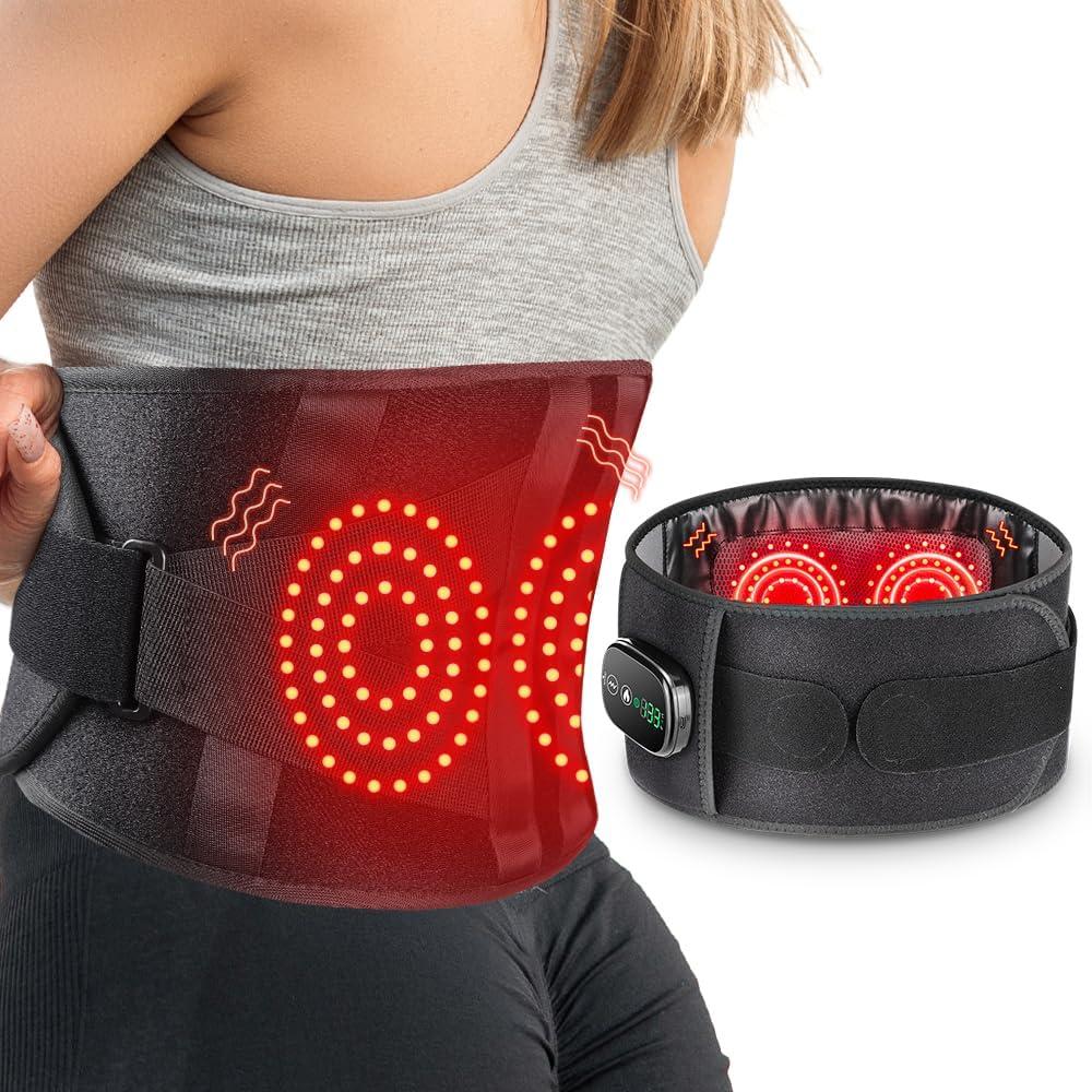 Cordless Heating Pad for Back, Lower Back Massager with 5 Heat Levels & Vibration, Rechargeable Heated Massage Pad with 5000mAh Battery, Heated Back Brace for Seniors & Office Workers (Black)