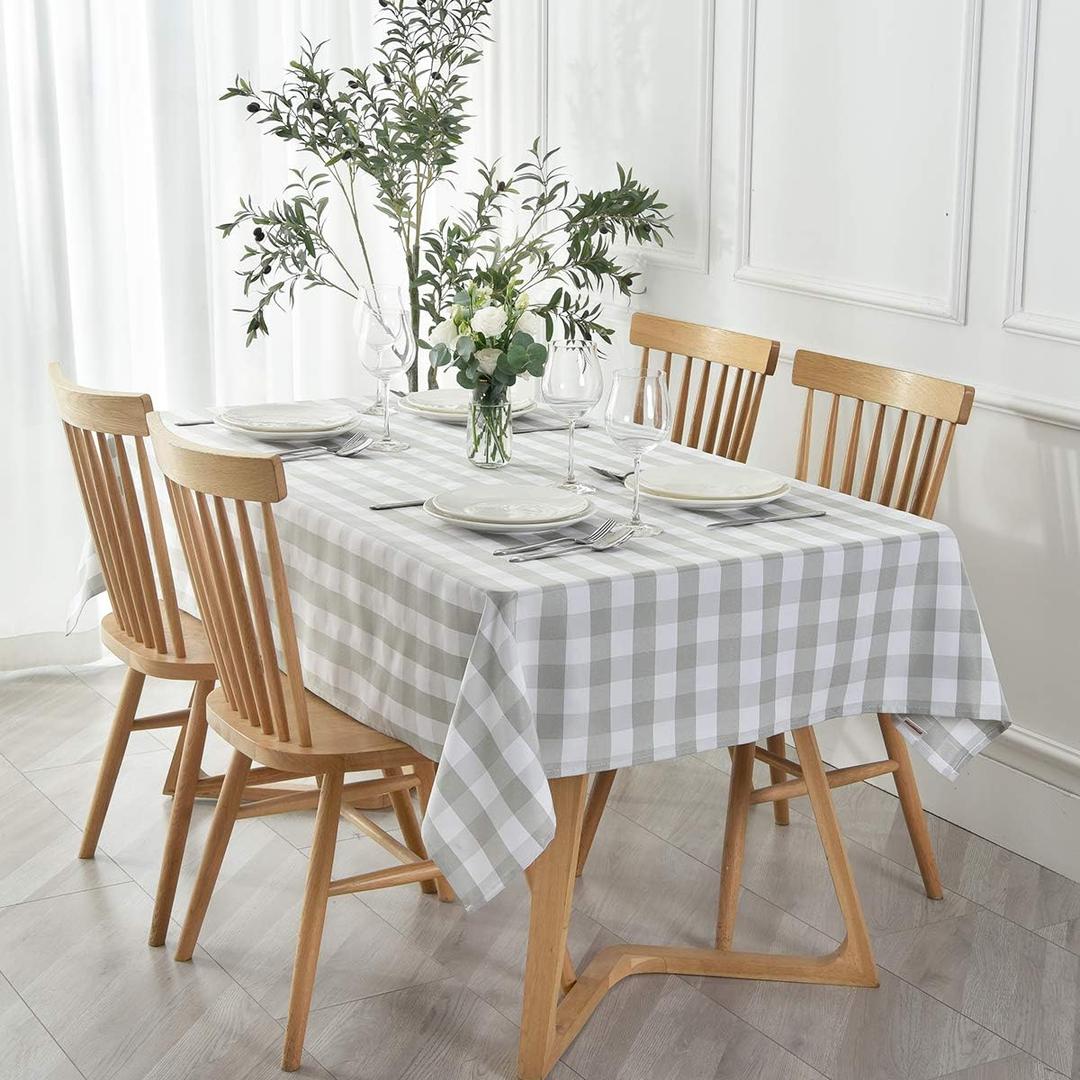 maxmill Checkered Rectangle Tablecloth Water Resistance Antiwrinkle Spillproof Heavy Weight Soft Gingham Plaid Table Cloth for Buffet Banquet Parties Holiday Dinner, 60 x 104 Inch Grey and White