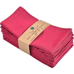 Cloth Napkins Dinner Washable Set of 4 in Cotton Linen Fabric Premium Quality, Mitered Corners for Reusable Every Day Use Pre Shrunk and Good Absorbency Christmas Cloth Napkins (Pack of 4, Fuchsia)