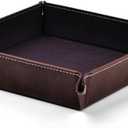 Oirlv Premium Leather Valet Tray for Men Jewelry Organizer, Desktop Storage,Key Wallets Cell Phones Catchall Tray Nightstand or Dresser Organizer Plate (Purple)