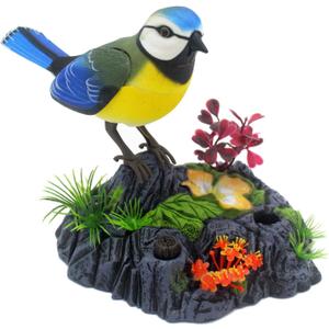 Tipmant Cute Electronic Birds Toys Pets Simulation Realistic Move Chirp Electric Office Home Desk Decor Decoration Kids Birthday Gifts (Blue & Yellow)