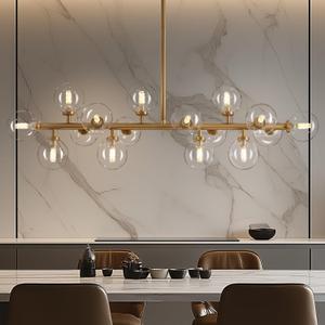 Gold Mid Century Modern Chandelier for Dining Room Light Fixture, 16-Light Glass Globe Bubble Linear Sputnik Light Fixture Chandelier for Kitchen Island Living Room, L39.4''
