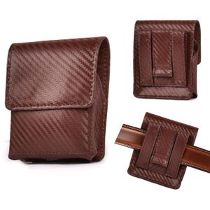 LEATHER VILLAGE Carbon Fiber Genuine Leather Flip Phone Holster with Belt Clip Universal Cell Phone Pouch for Samsung Galaxy Z Flip 6/Z 5/ Galaxy Z 4/ Z 3 5G/ Motorola Moto Razr 2024- Tan