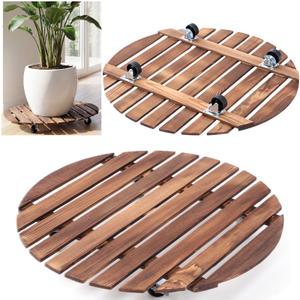 Novabright 1 Wooden Plant Caddy with Wheels, 20 Inch Rolling Stand