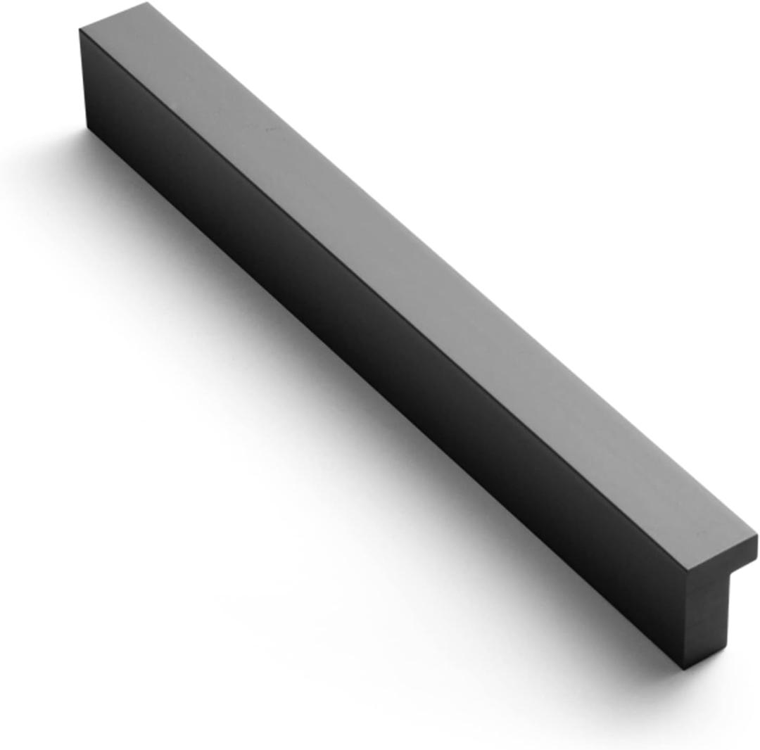 Goo-Ki Cabinet Handles 12 PCS - Black Drawer Pulls 5 in (128mm) Hole Centers - Tilted Solid Drawer Handles for Kitchen Cabinet Pulls - Finger Pull