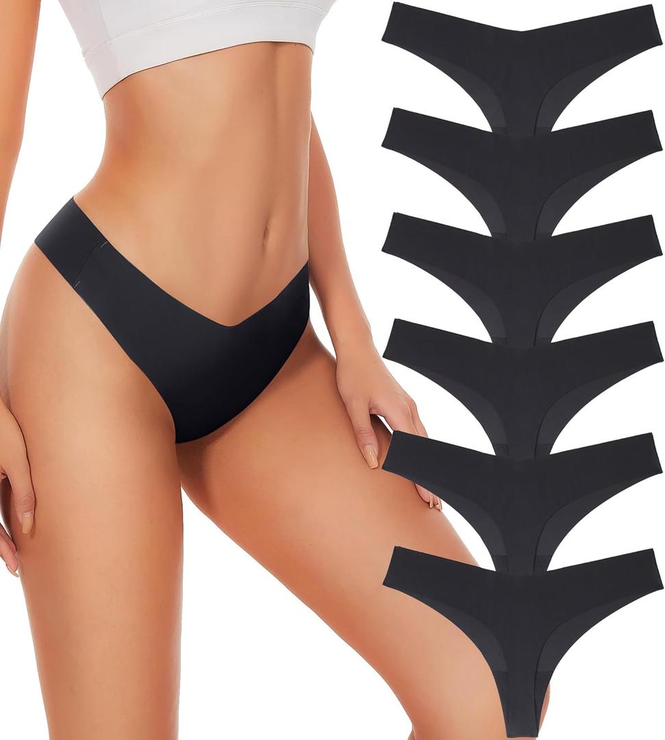 Hellopopgo Seamless Thongs For Women V-waisted No Show Thong Seamless Panties Breathable Comfortable Underwear Womens 6-Pack (XX-Large)
