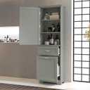 Bathroom Cabinet with Drawers and Doors, Tall Storage Display Organizer, Kitchen Pantry, Grey, 13"D x 20"W x 68.1"H