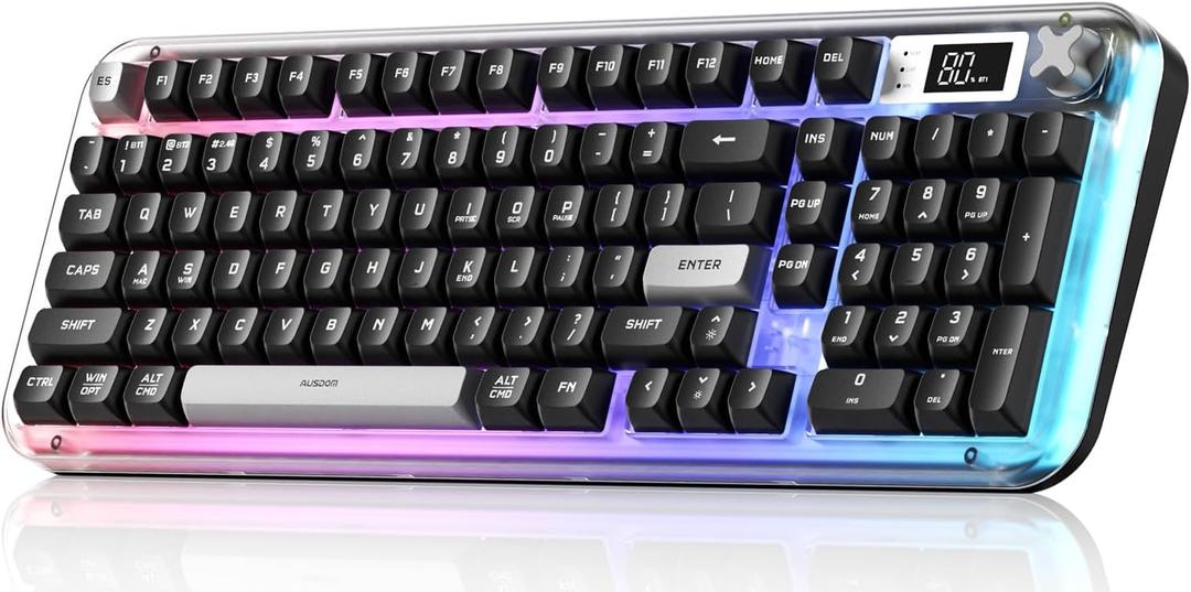 AUSDOM K98pro Wireless Silent Creamy Keyboard, Tri-Mode BT/2.4G/USB-C Computer Keyboard with Number Pad, RGB Backlit Media Knob Keyboard