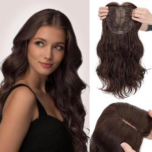 Hair Toppers for Women Long Wavy Hair Toppers for Women 18inch Toppers Hair Pieces for Women Chestnut Brown Clip in Hair Topper with Bang Synthetic Wig Toppers for Thinning Hair