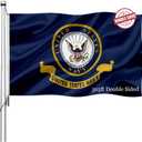 US Navy Emblem Flag Double Sided 3x5 Outdoor- Heavy Duty Naval Military Flags -United State Navy Flags Banner with 2 Brass Grommets 4 Rows Stitched