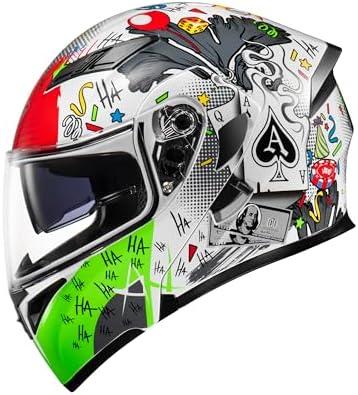 KYPARA Motorcycle Dual Visor Flip up Modular Full Face Helmet with DOT Certification of Impressionism (White Pocker, L)