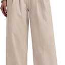 Cotton Linen Pants Women Wide Leg Palazzo Pants Beach Vacation Outfits Summer 2026 Flowy Clothes Trousers with Pockets, Medium Khaki