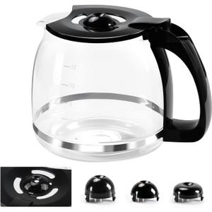 12-Cup Glass Coffee Carafe Replacement Pot Compatible with Mr Coffee, Black & Decker and 12 Cup Carafe Black with Close Handle, Replacement for PLD12, PLD12-RB, PLD12-NP