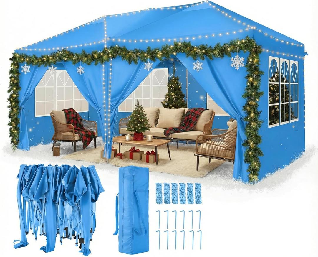 COBIZ 10x20 Pop Up Canopy Tent with 6 Sidewalls Party Tents for Parties Weddings Backyard Waterproof Canopy Outdoor Commercial Event Tent with Stakes, Ropes, Blue