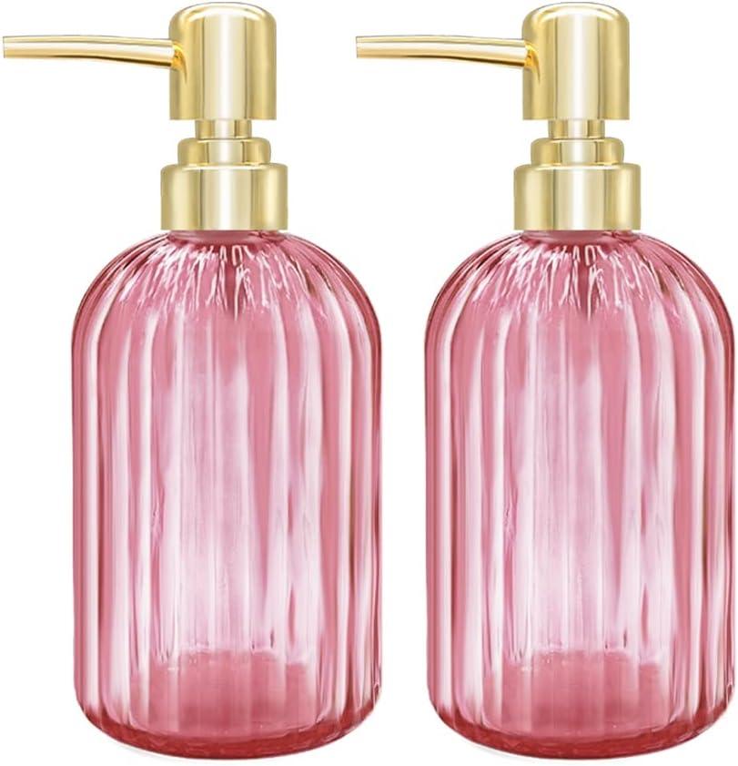 Soap Dispenser - 2 Pack 14 Oz Kitchen Soap Dispenser with Pump, Bathroom Transparent Soap Dispenser Bottle for Hand Soap, Dish Soap or Lotion (Pink) (One Size)