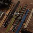 Watch Bands - Thick Premium Military Ballistic Nylon Style Strap With Heavy Silver Stainless Steel Buckle - Choice of Width - 18mm, 20mm, 22mm or 24mm (Army Green)