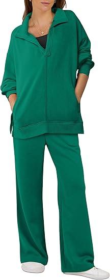ANRABESS Women 2 Piece Outfits Lounge Sets Oversized Sweatshirt Wide Leg Pants 2025 Fall Casual Sweatsuits Travel Clothes Set, Size L