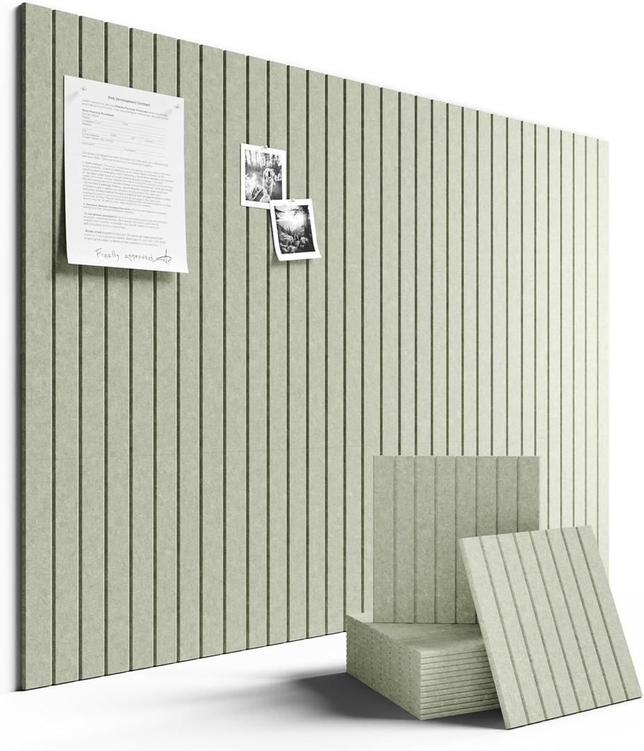 Fluxynara Large Felt Bulletin Board 48" x 36" Cork Board Alternative-12 Pack with 70 Safe Removable Adhesive Tabs, Cork Boards for Walls, Cork Board for Home Office, Classroom Pin Board (Sage)